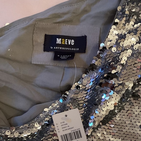 Anthropologie XL Maeve One Shoulder Silver Sequined Midi Dress NWT - Picture 5 of 9